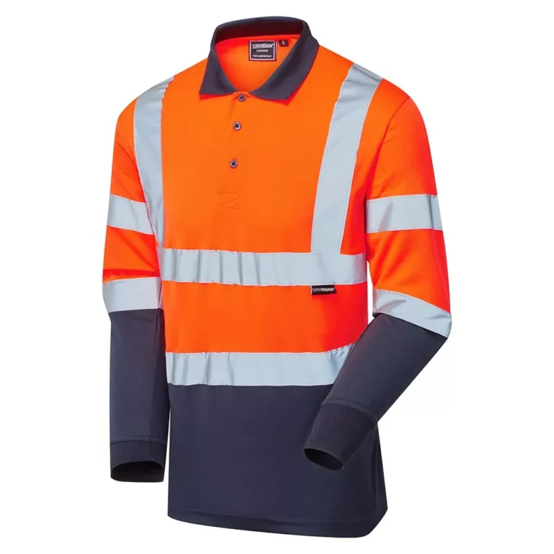 Hi-Vis 2 Tone Orange Long Sleeve Polo Shirt